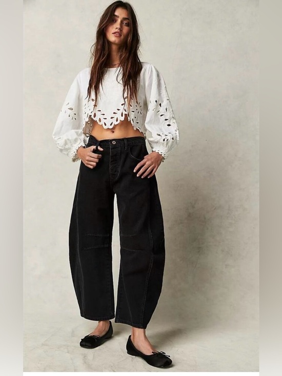 Free People Denim - Free People 🖤 Good Luck 🍀 Barrel Jeans Black Mid Rise Size 29